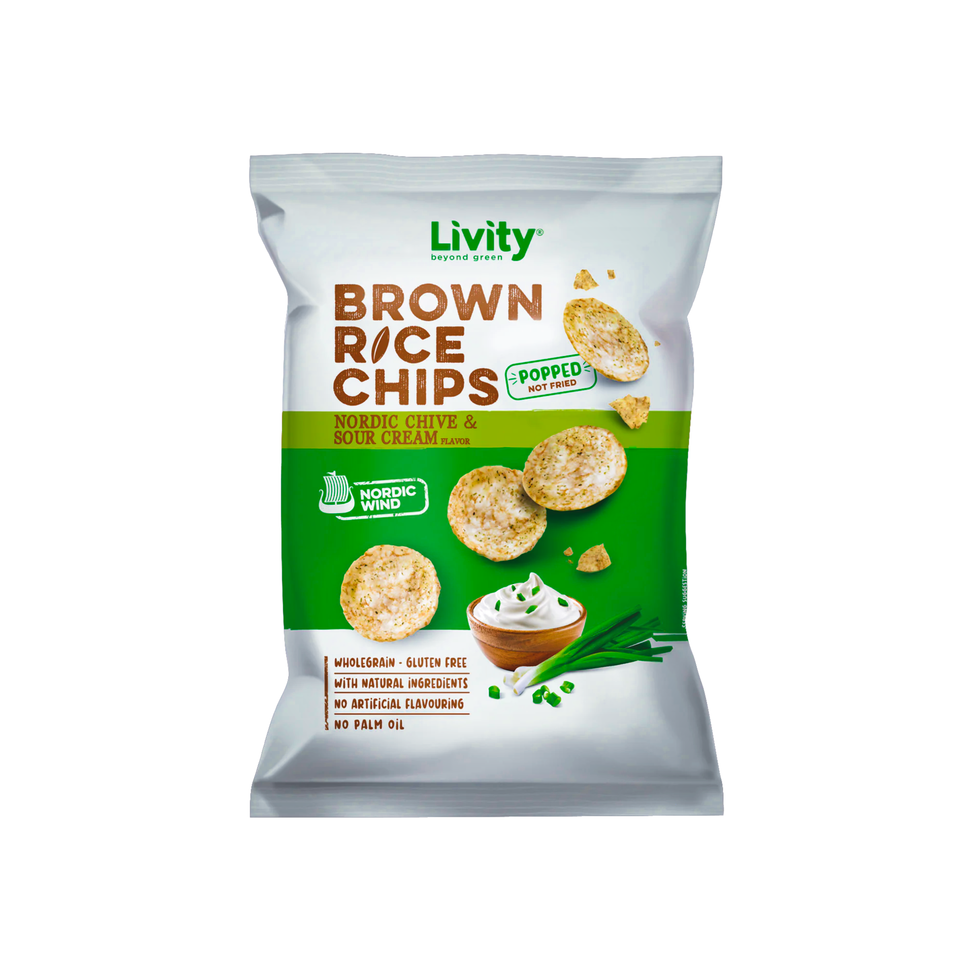 Livity Nardic Chive & Sour Cream Brown Rice Chips 60g