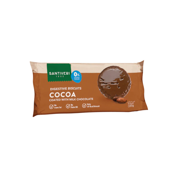 Santiveri 0% Added Sugar Cocoa Milk Chocolate Digestive 85g