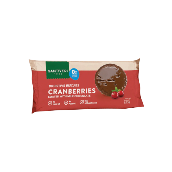 Santiveri 0% Added Sugar Cranberry Milk Chocolate Digestive 85g